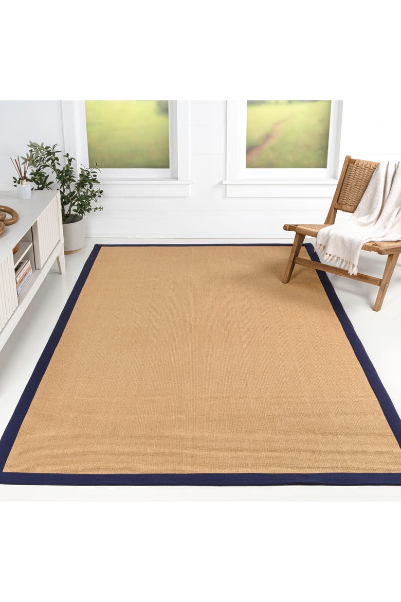 Camden Farmhouse Cottage Border Jute Area Rug, Alternate, color, Natural/Navy