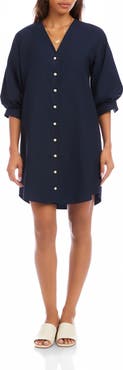 Karen Kane Puff Sleeve Pearly Button Dress