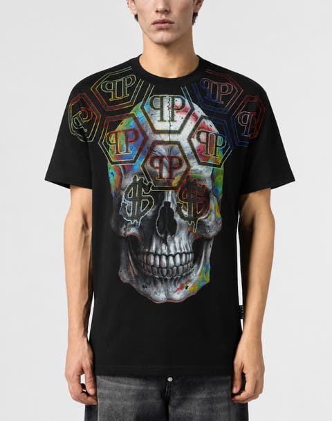 Round Neck T-Shirt Multicolor Skull Monogram Men
