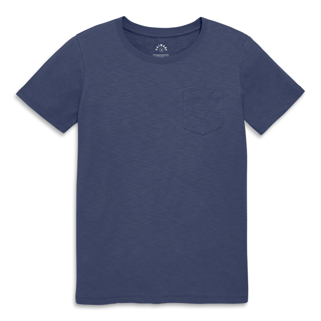 Primary Adult Slub Pocket Tee In Sunwashed Navy