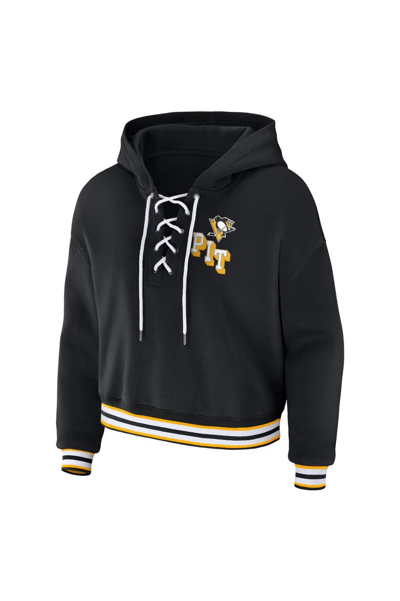 Women's WEAR by Erin Andrews Black Pittsburgh Penguins Lace-Up Pullover Hoodie, Alternate, color, Black