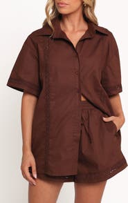 Petal & Pup Austin Eyelet Trim Short Sleeve Cotton Button-Up Shirt