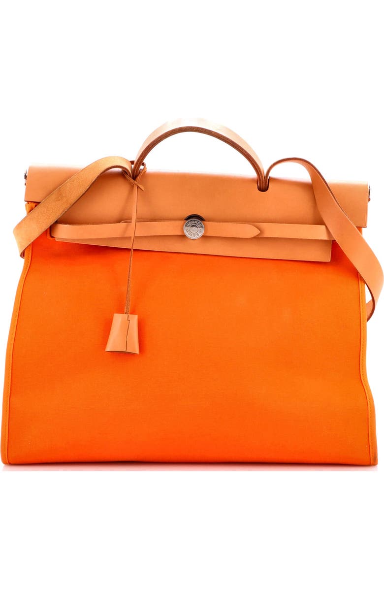 Pre-Owned Hermes Herbag Zip Leather and Toile 39, Main, color, Feu