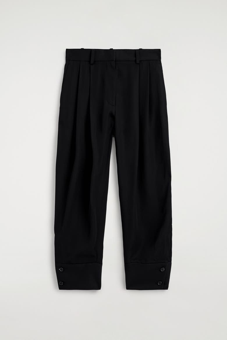 Pleated Twill Balloon Trousers, Alternate, color, BLACK
