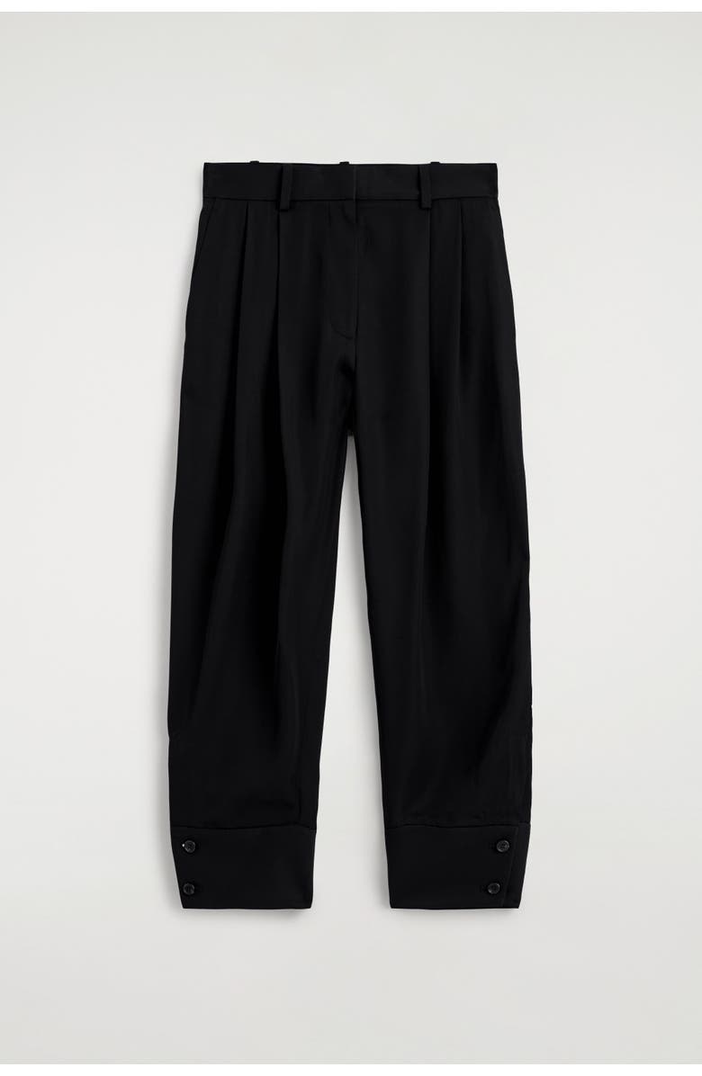 COS Pleated Twill Balloon Trousers, Alternate, color, Black