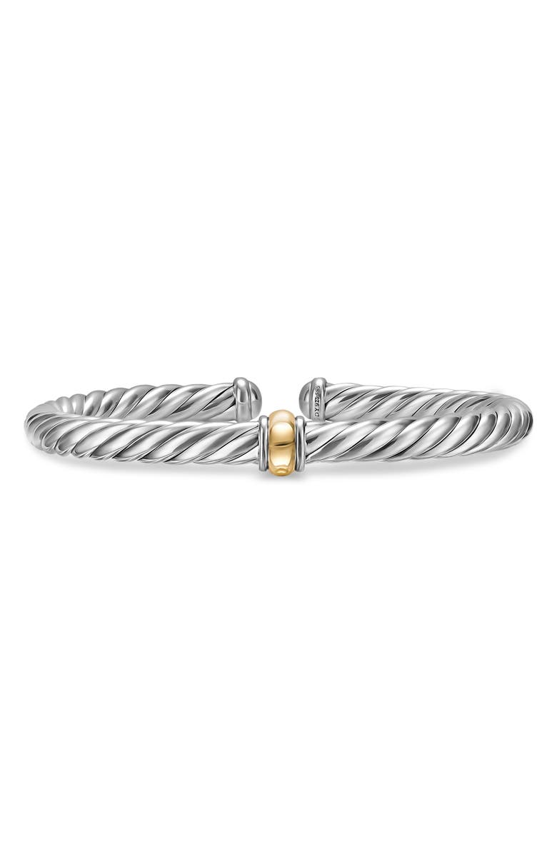 David Yurman Cable Flex Center Station Bracelet in Sterling Silver with 14K Yellow Gold, 6mm, Main, color, Silver