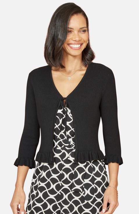 Tie Front Frilled Hem Ribbed Cardigan