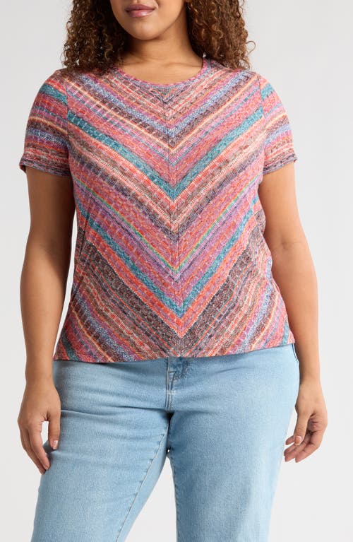 Liverpool Los Angeles Liverpool Plus Size Ikat-print Mitered Knit Short-sleeve Top In Paradise Multi Stripe