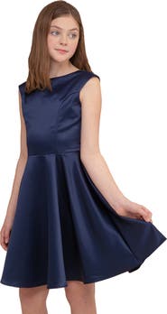 Un Deux Trois Cap Sleeve Boat Neck Dress In Longer Length