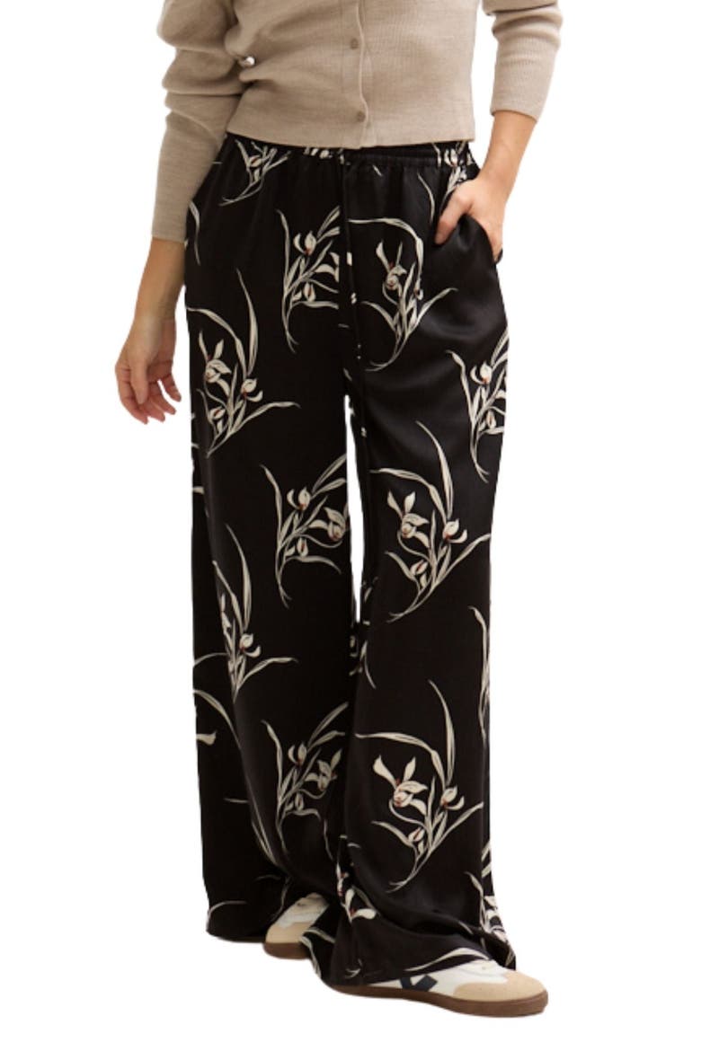 Lillibet Wide Leg Large Floral Print Trouser, Alternate, color, Black