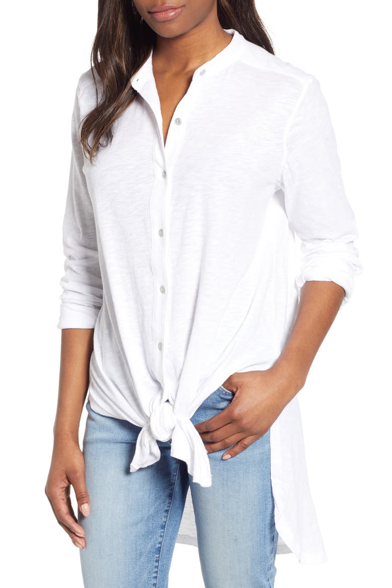 Button Down Knit Tunic, Main, color, WHITE