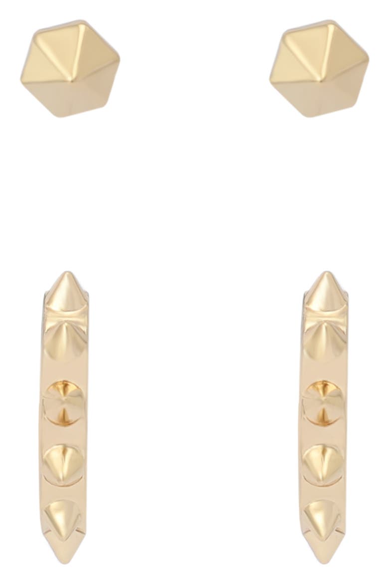 Set of 2 Stud & Hoop Earrings, Main, color, SHINY GOLD