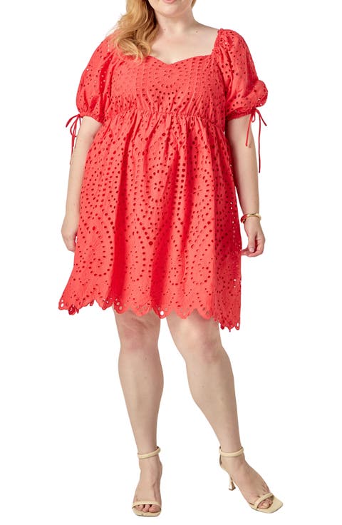 Scallop Edge Cotton Eyelet Minidress