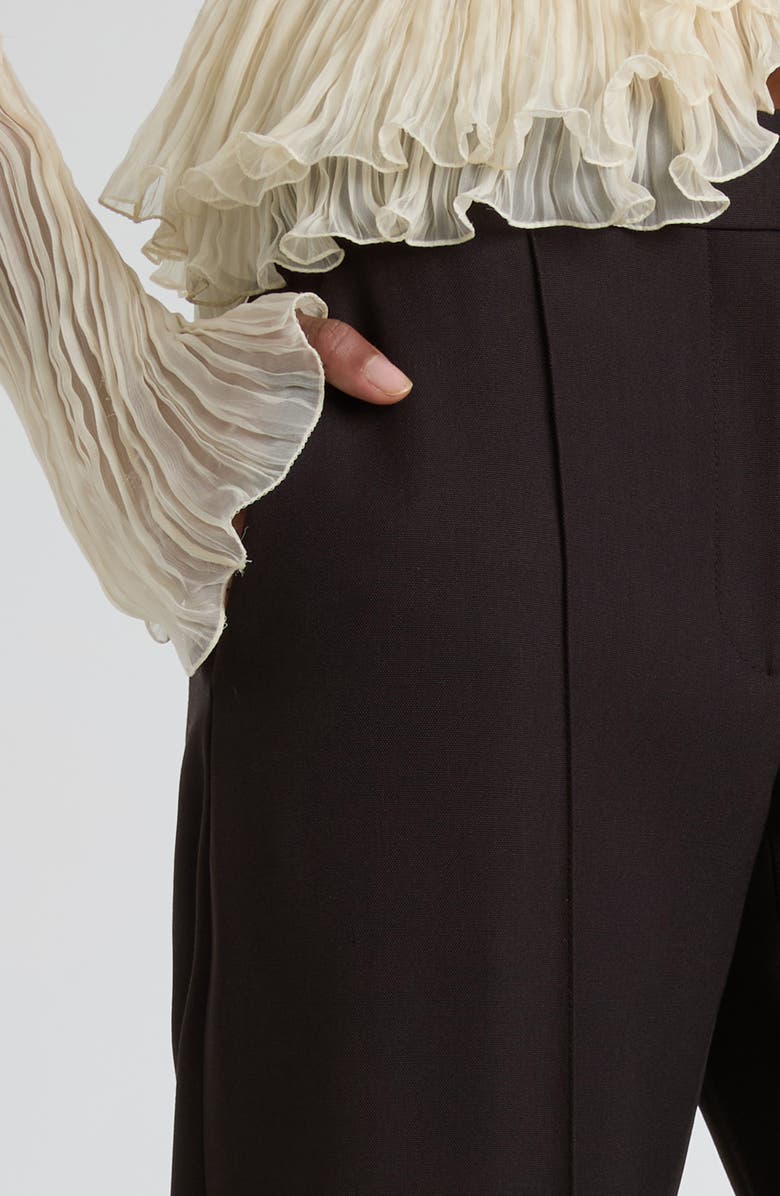 McQueen Pleated Wool Trousers, Alternate, color, Dark Brown