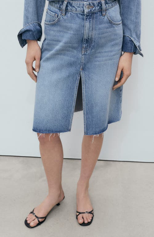 Mango Split Front Knee Length Denim Skirt In Blue
