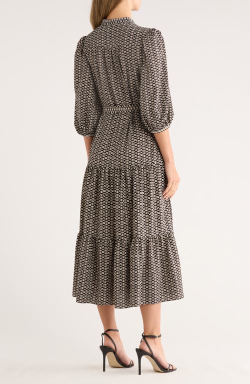 Max Studio Crepe 3/4 Sleeve Button Front Maxi Dress In Brown