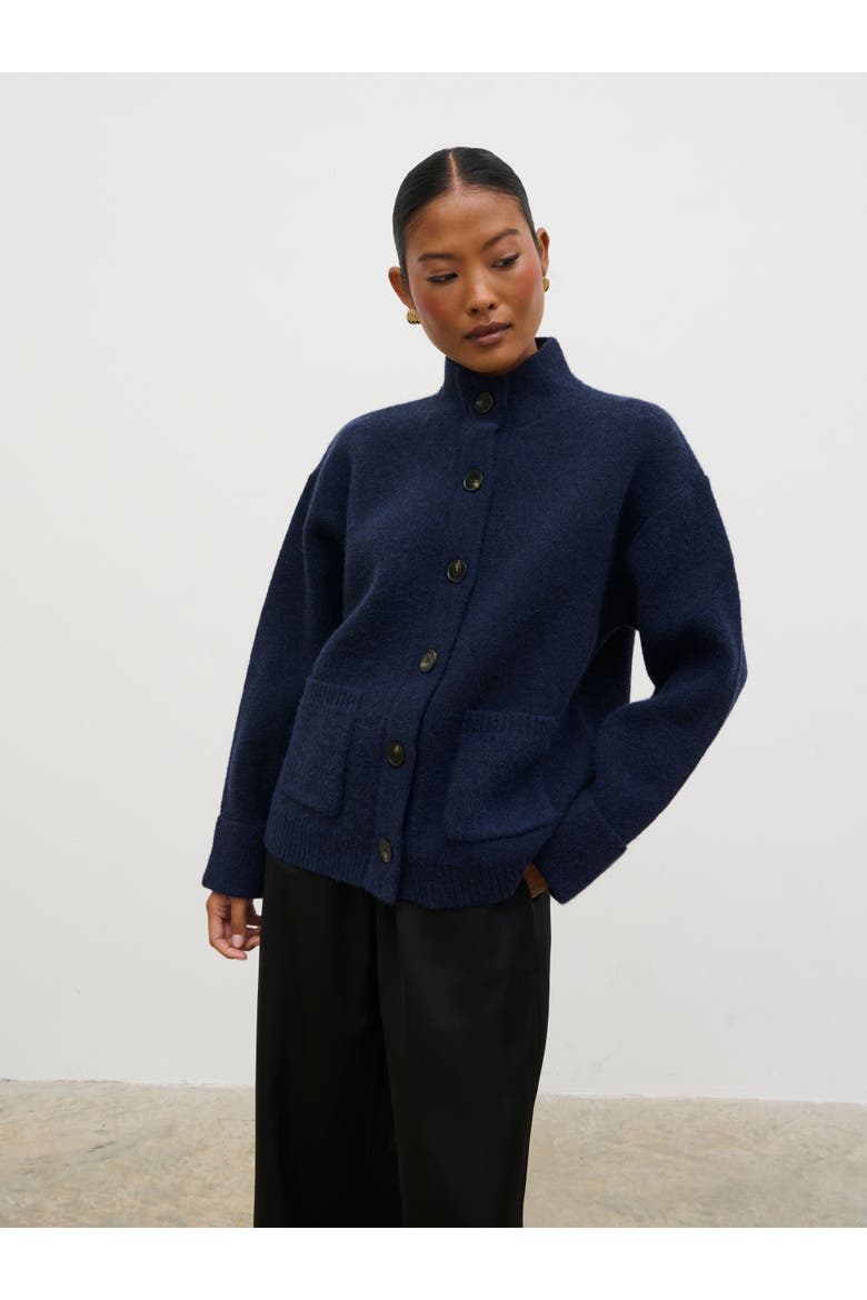 Leighton High Neck Knit Cardigan, Alternate, color, Navy Marl