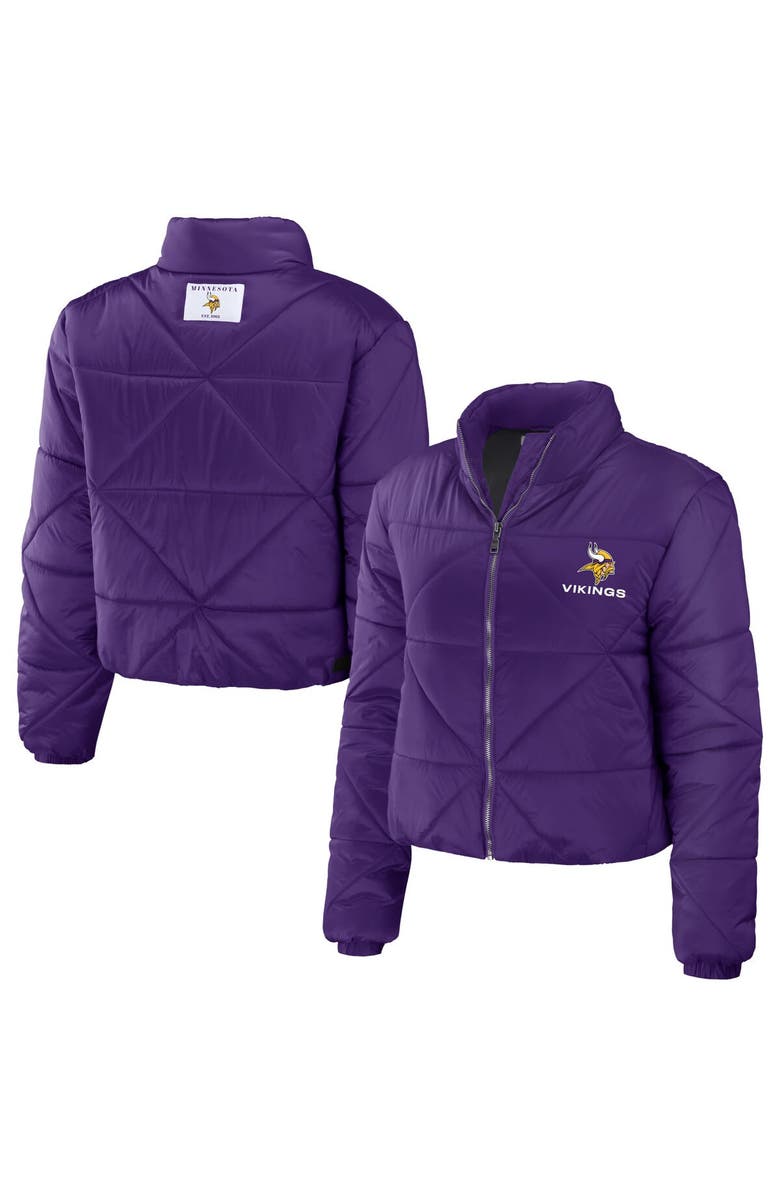 WEAR by Erin Andrews Women's WEAR by Erin Andrews  Purple Minnesota Vikings Cropped Puffer Full-Zip Jacket, Main, color, Purple
