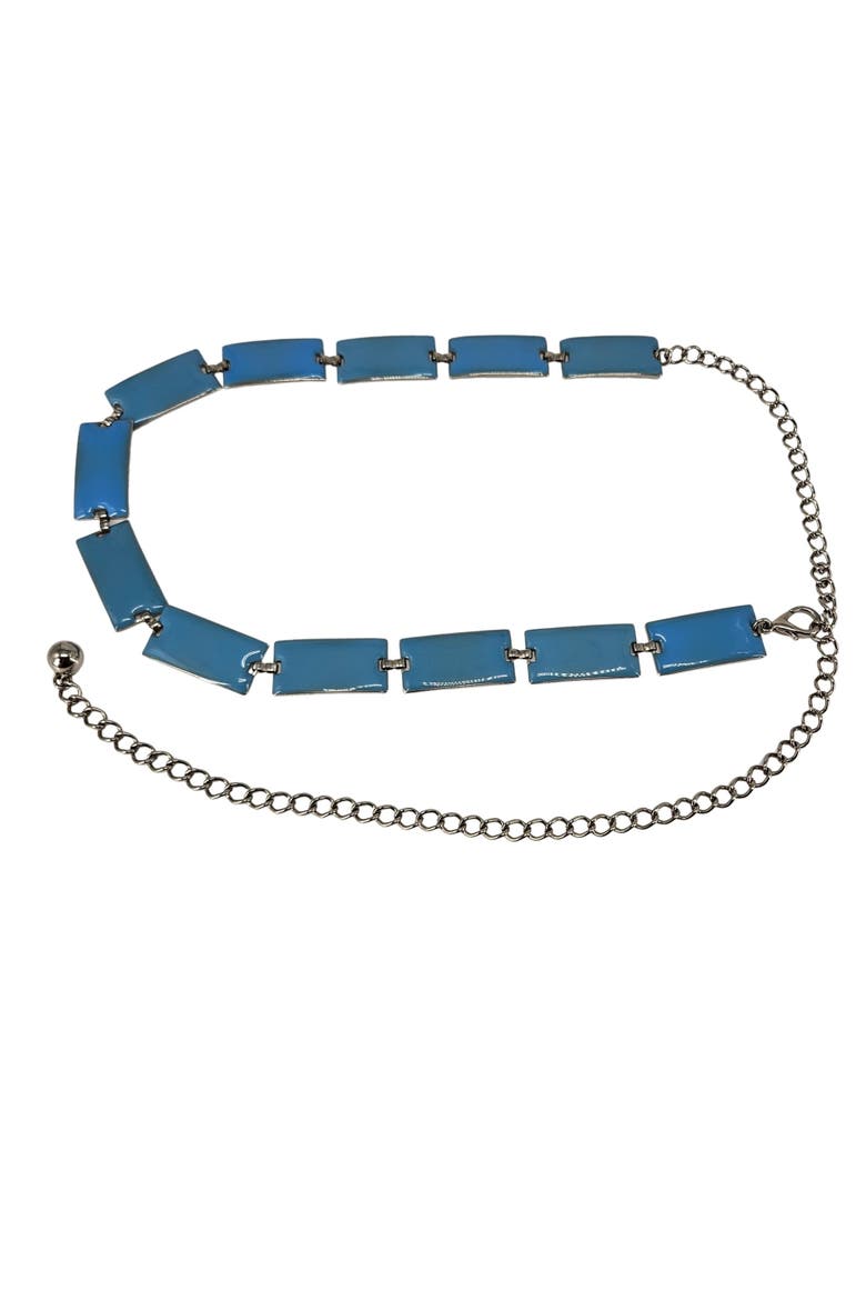 Vintage 1960s70s Blue Enamel Chain Belt, Main, color, Gold
