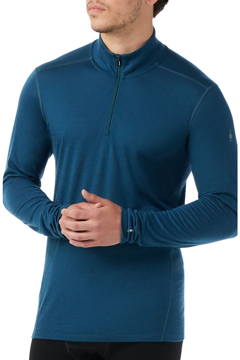 Classic All Season Merino Wool Blend Quarter Zip Base Layer, Main, color, TWILIGHT BLUE