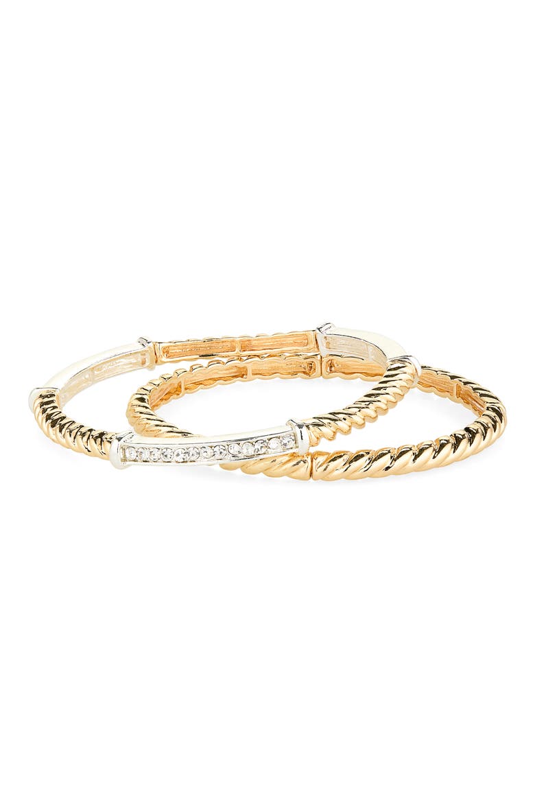 Set of 2 Twisted Bangle Bracelets, Main, color, CLEAR- GOLD- SILVER