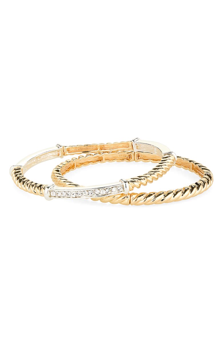 NORDSTROM RACK Set of 2 Twisted Bangle Bracelets, Main, color, Clear- Gold- Silver
