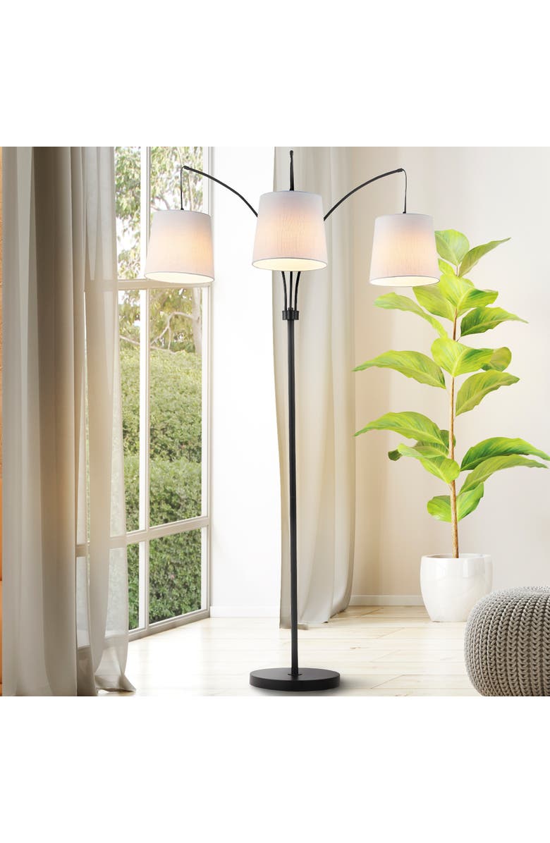 JONATHAN Y Sylva 3-Light Mid-Century Modern Head-Adjustable Iron LED Arc Floor Lamp, Alternate, color, Black