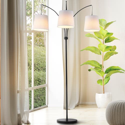 Jonathan Y Sylva 3-light Mid-century Modern Head-adjustable Iron Led Arc Floor Lamp In Black