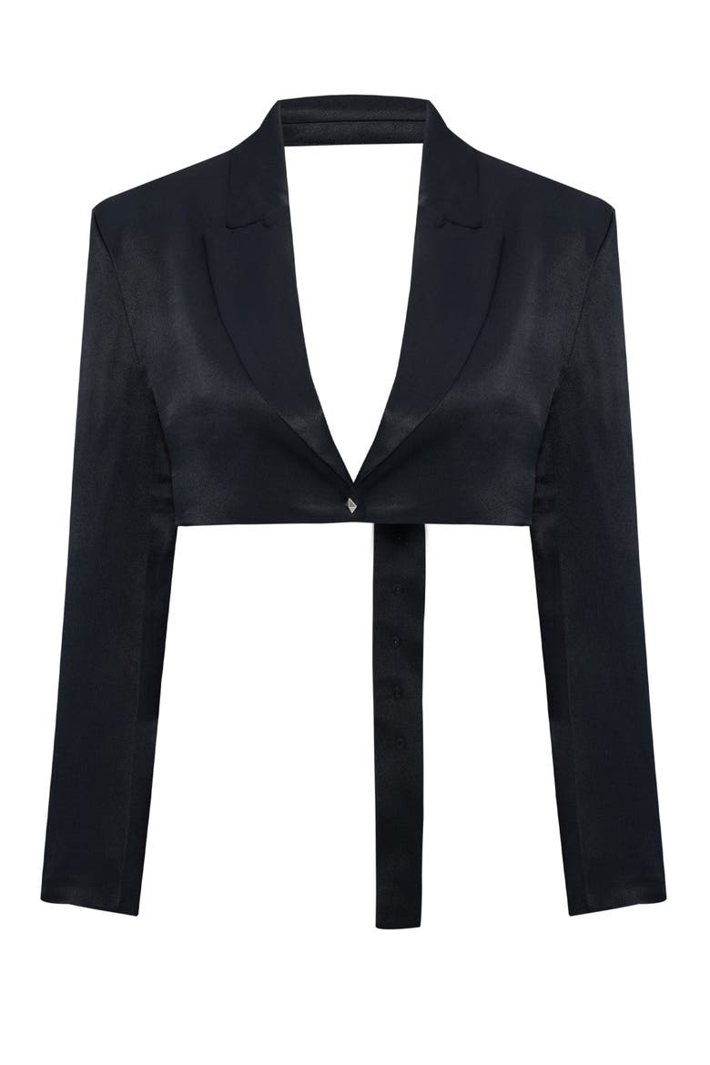 Linen Blend Crop Shiny Woven Jacket, Main, color, BLACK