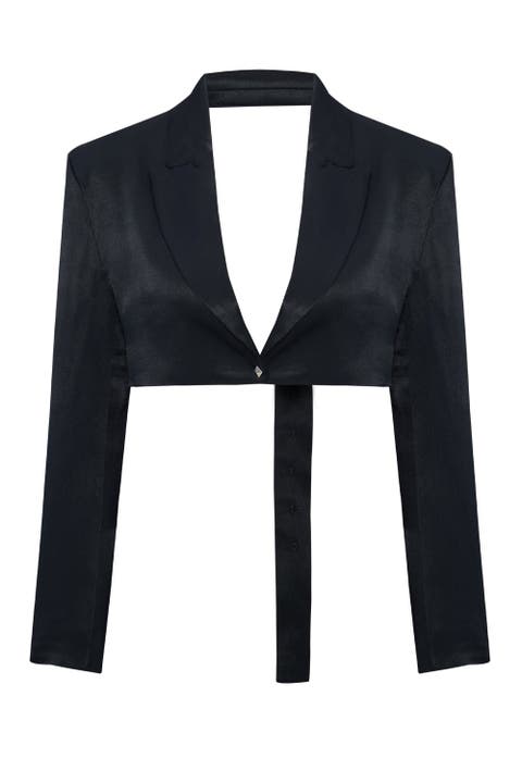 Linen Blend Crop Shiny Woven Jacket