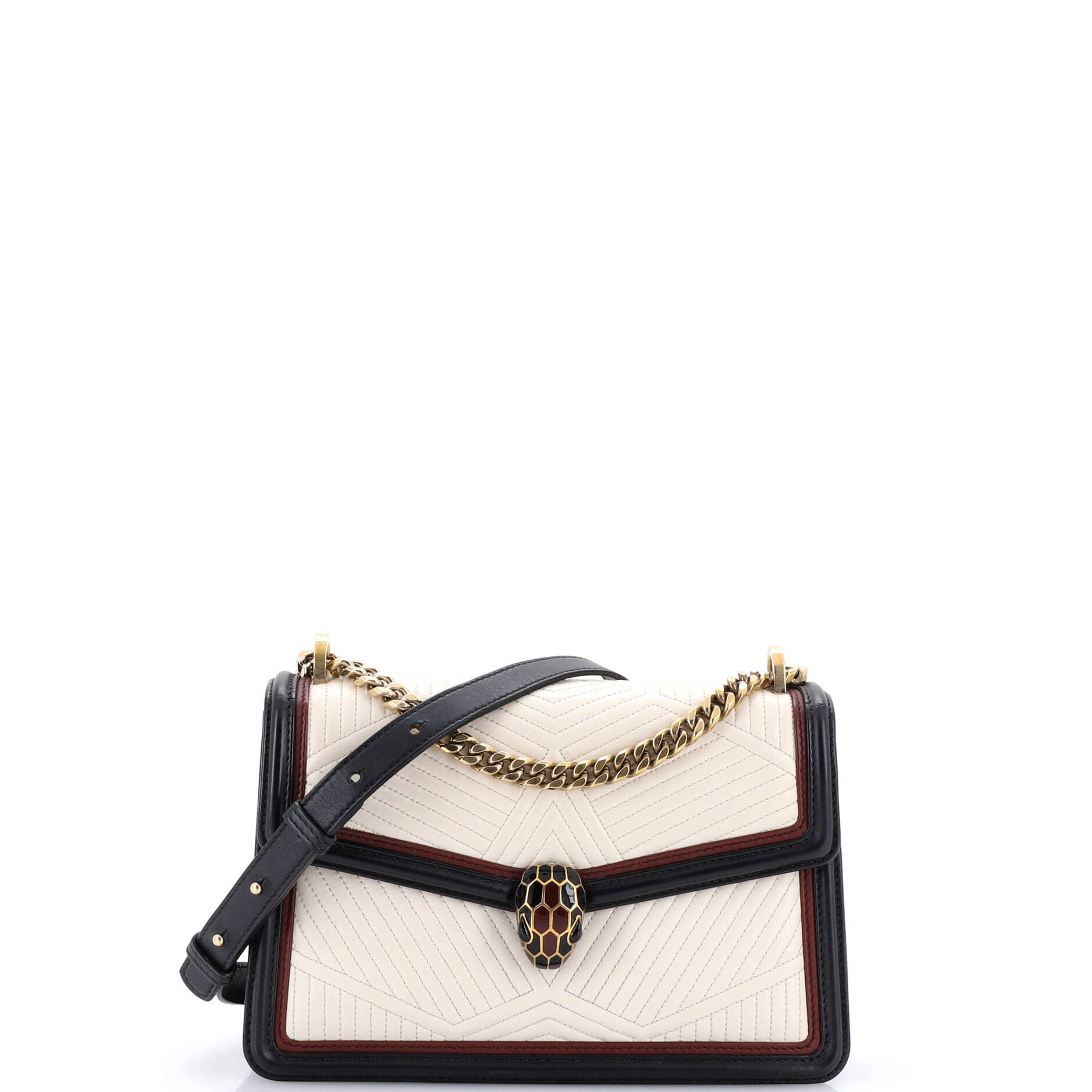 Serpenti Forever Shoulder Bag Quilted Leather Small, Main, color, White
