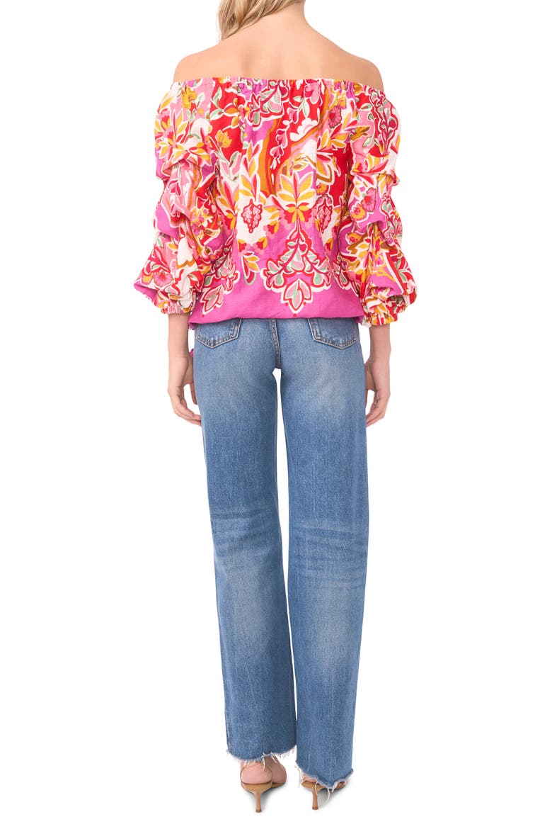 Floral Off the Shoulder Balloon Sleeve Top, Alternate, color, CHERRY ROSE