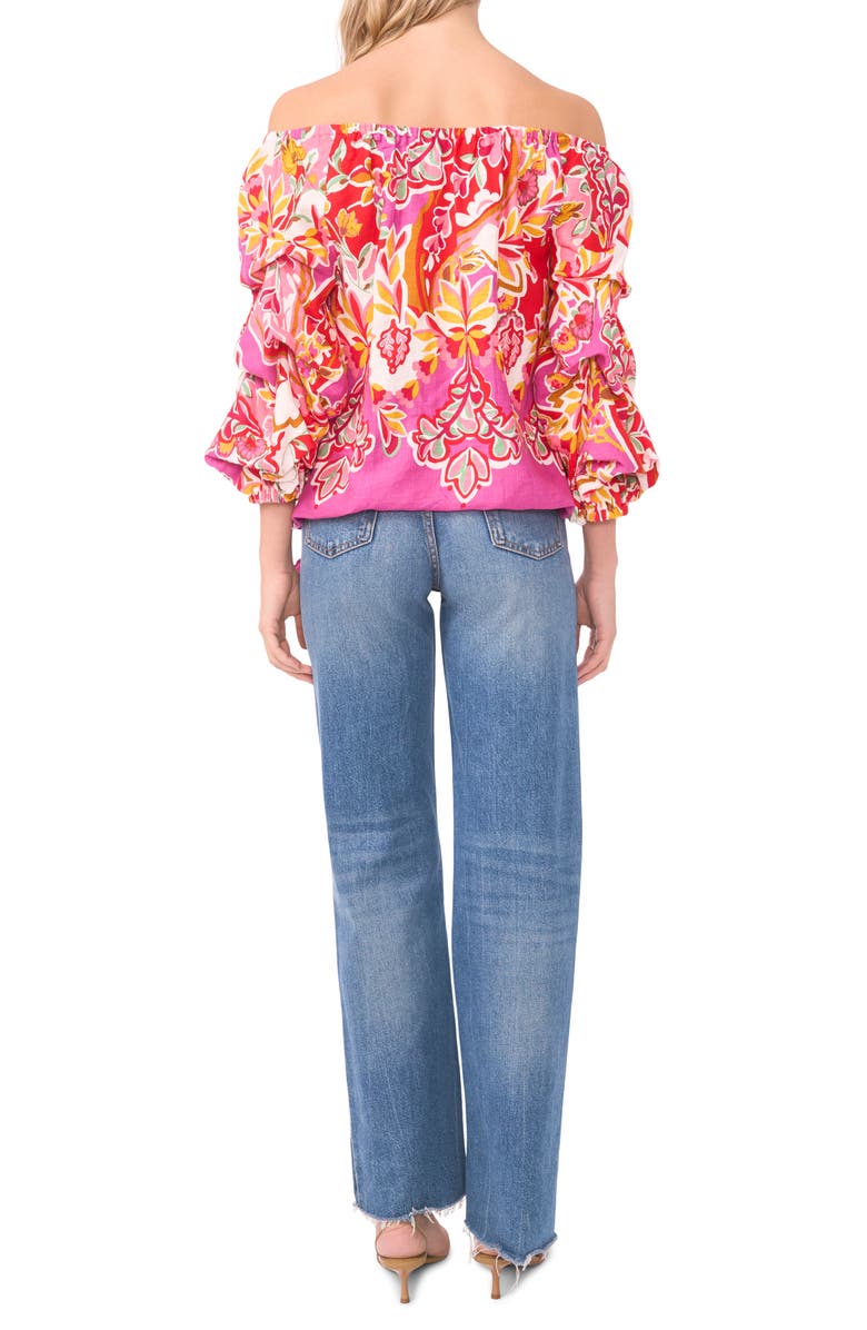 Vince Camuto Floral Off the Shoulder Balloon Sleeve Top, Alternate, color, Cherry Rose