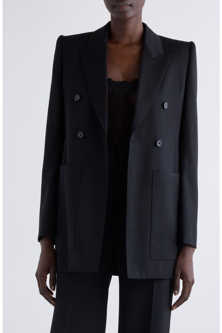 Double Breasted Wool Blazer, Main, color, BLACK