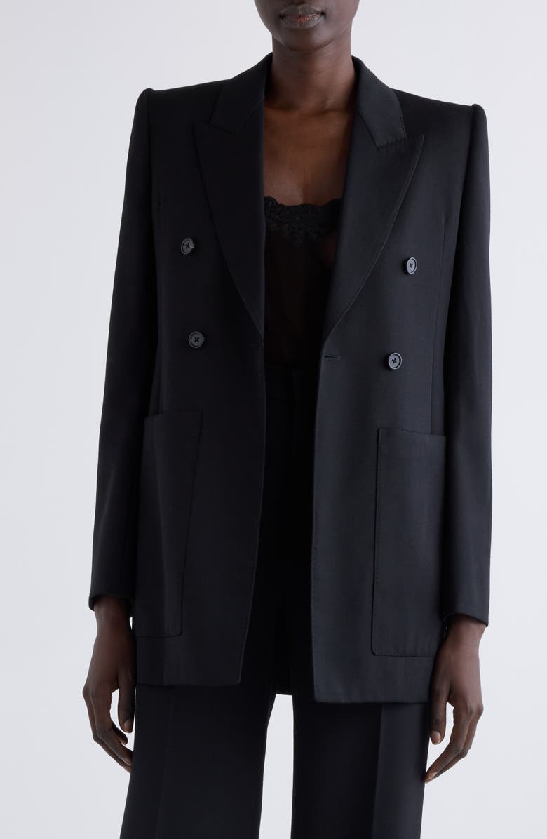 Chloé Double Breasted Wool Blazer, Main, color, Black