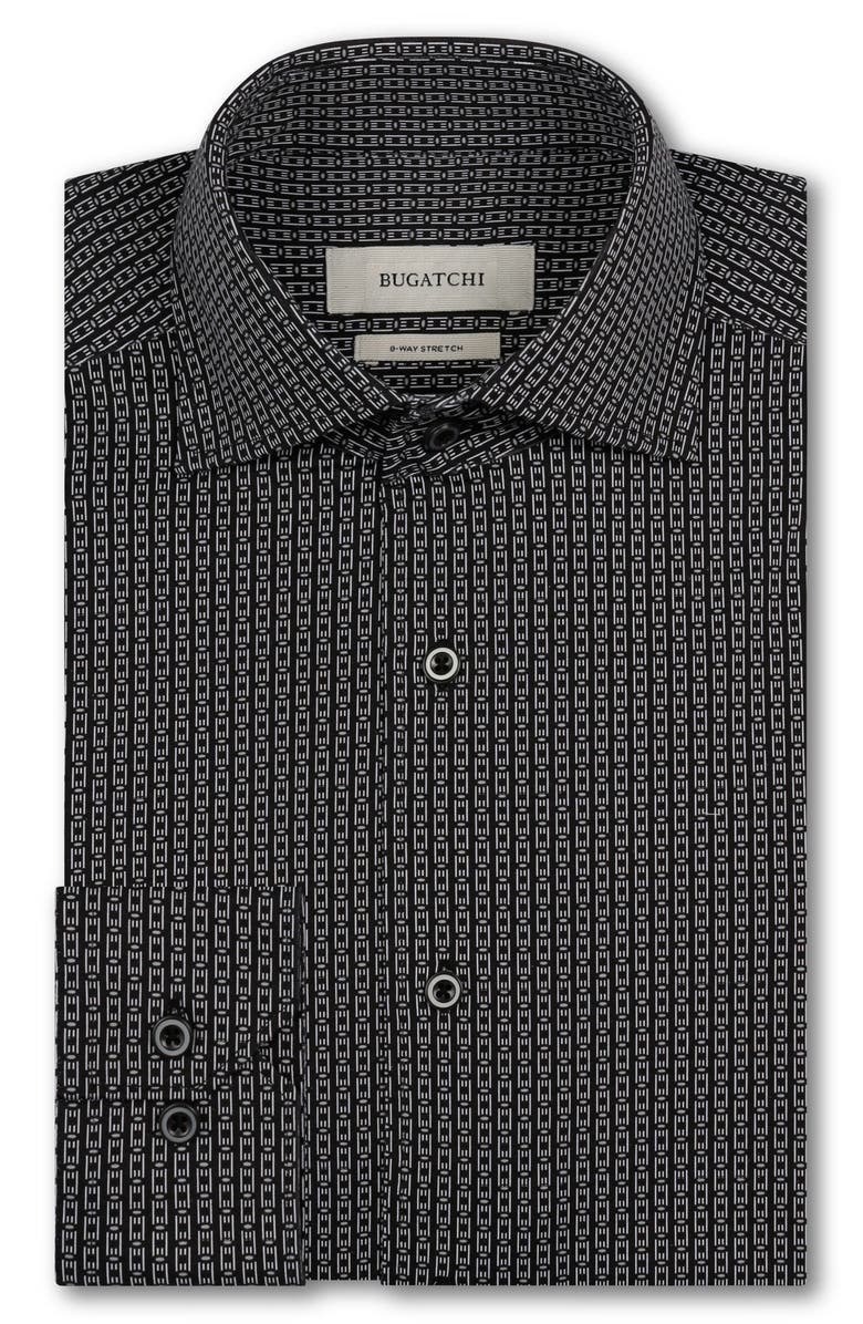 Bugatchi Devon OoohCotton<sup>®</sup> Geometric Button-Up Shirt, Main, color, Black