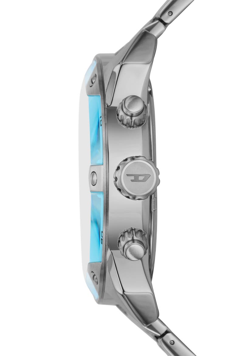 Spiked Blue Chronograph Bracelet Watch, 49mm, Alternate, color, SILVER
