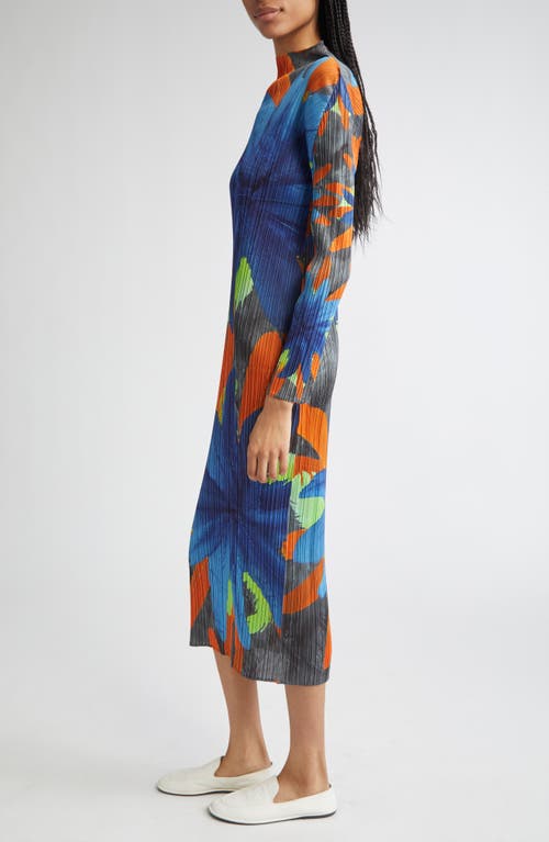Issey Miyake Pleats Please Carnival Pleated Long Sleeve Midi Dress In Multi