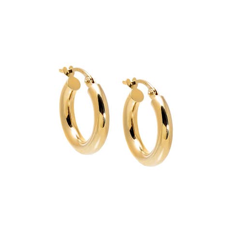 Solid Rounded Tube Hoop Earring 14K