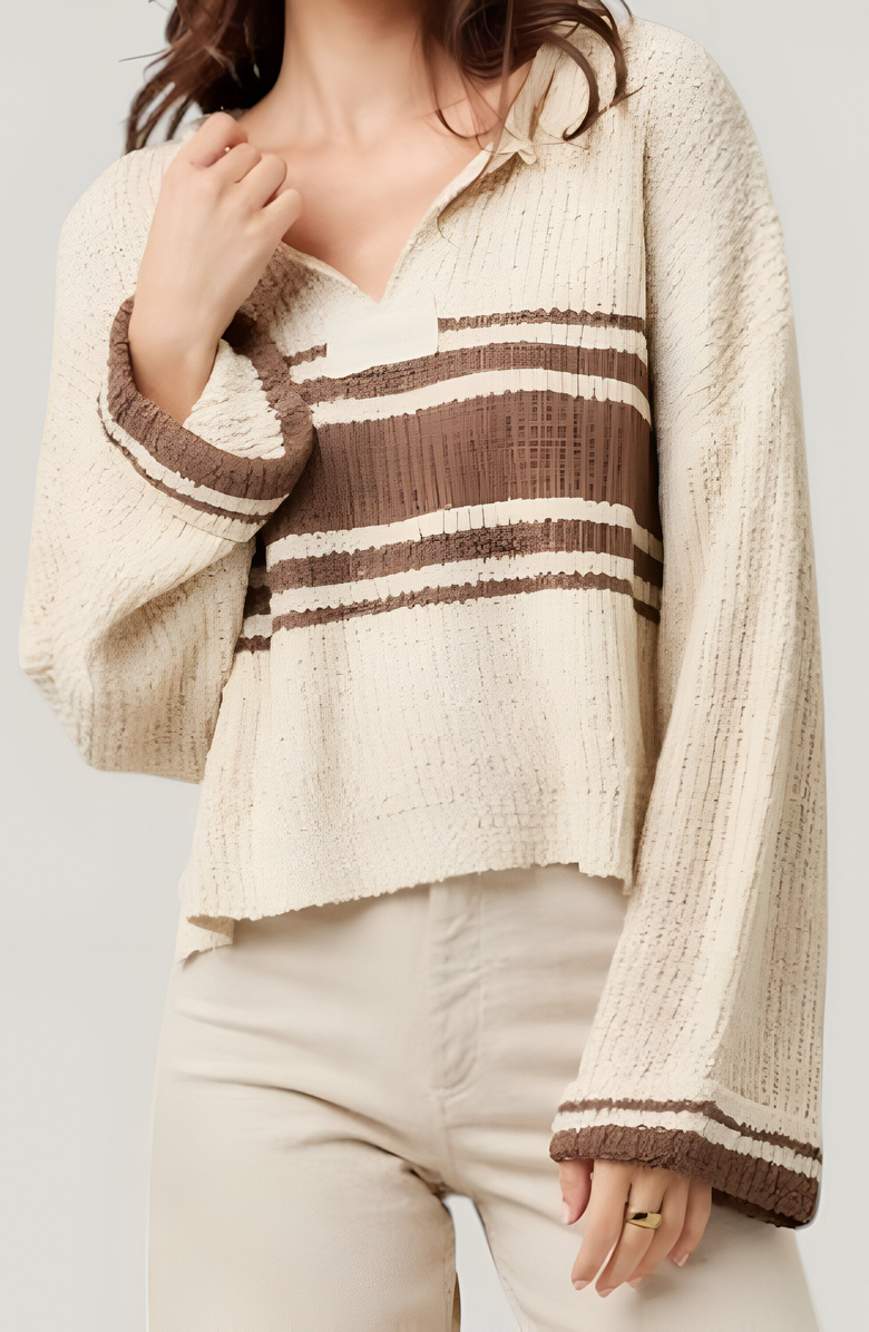 Modenaire Loose Fit Slouchy Cropped Knit Sweater with Solid Patch Front and Back, Alternate, color, 