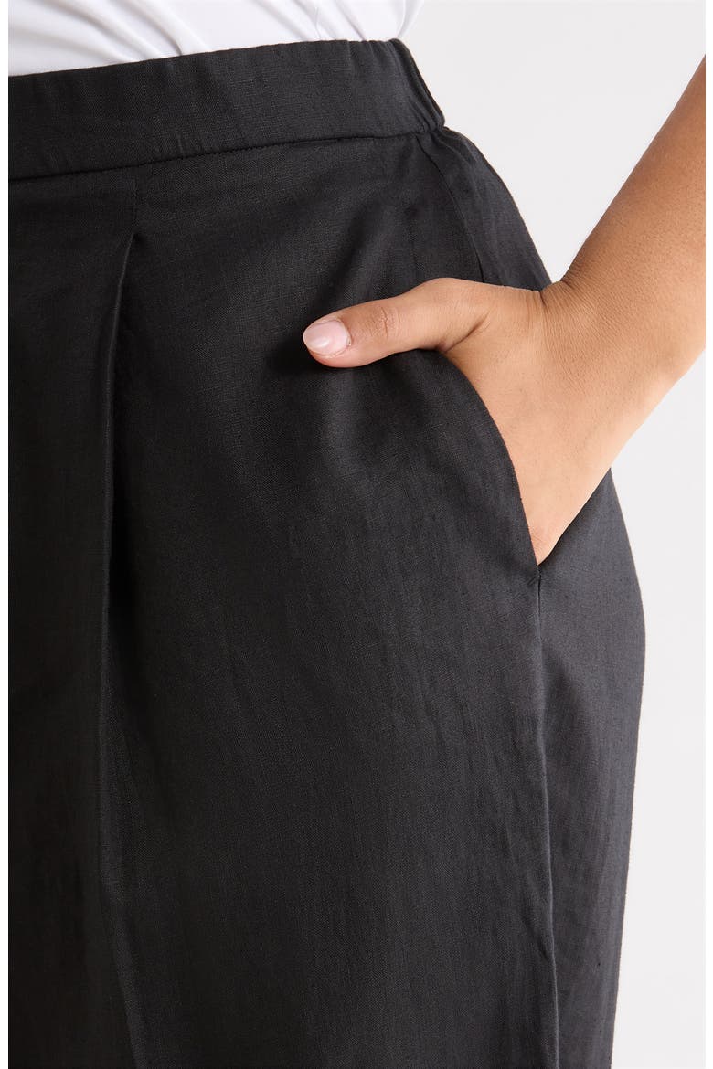 High Waist Organic Linen Crop Wide Leg Pants, Alternate, color, BLACK