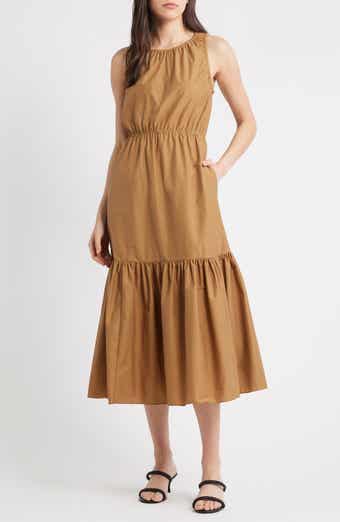 Theory Sleeveless Tiered Cotton Blend Dress
