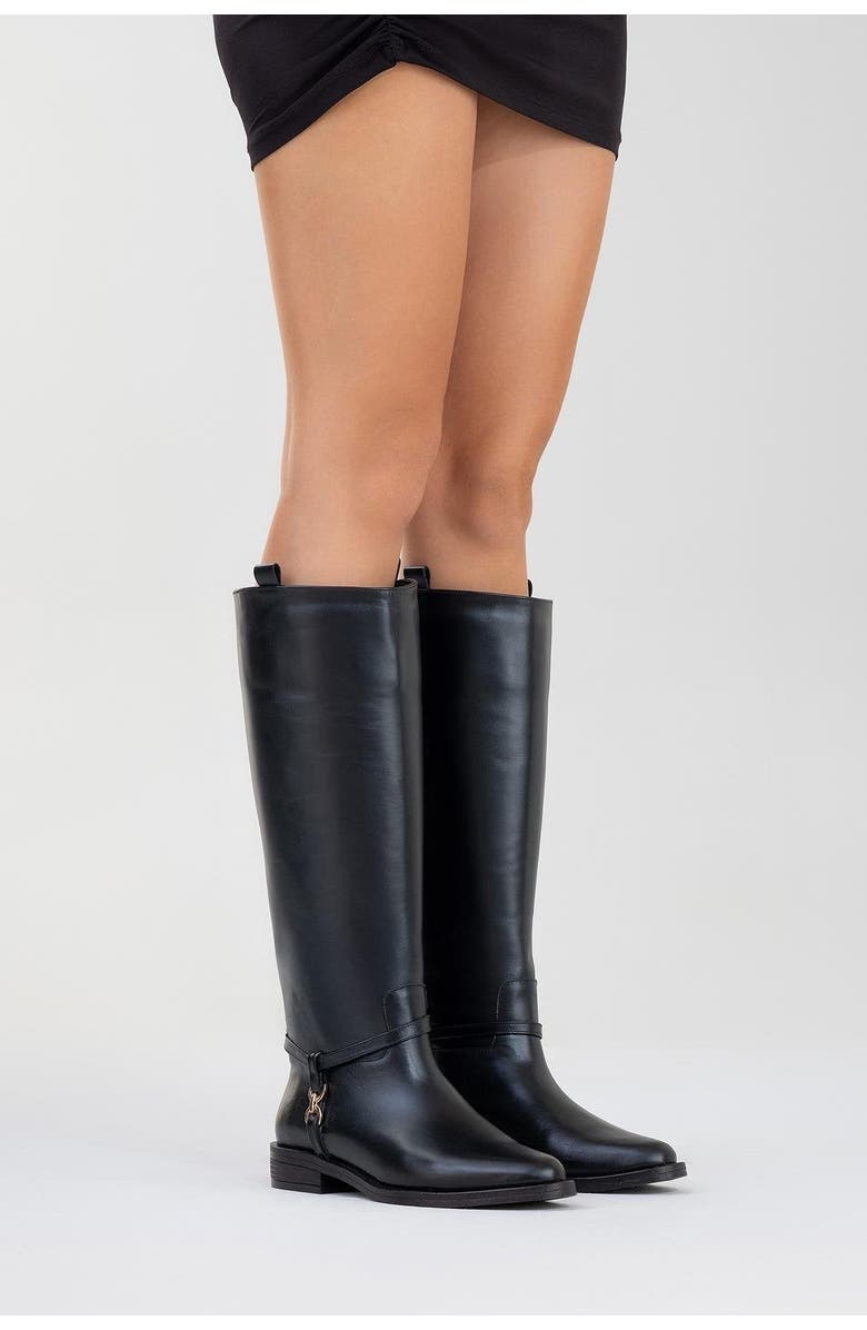 Forever & Always Shoes May Leather Knee High Buckle Boot, Alternate, color, Black Leather