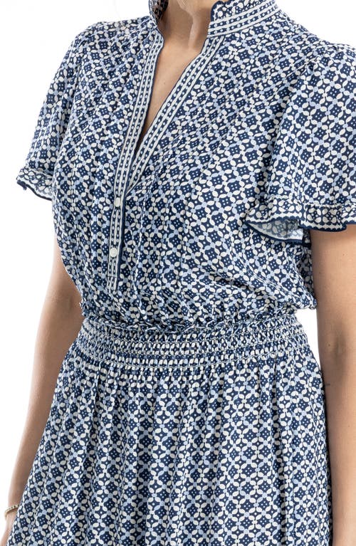 Max Studio Smocked Flutter Sleeve Maxi Dress In Blue