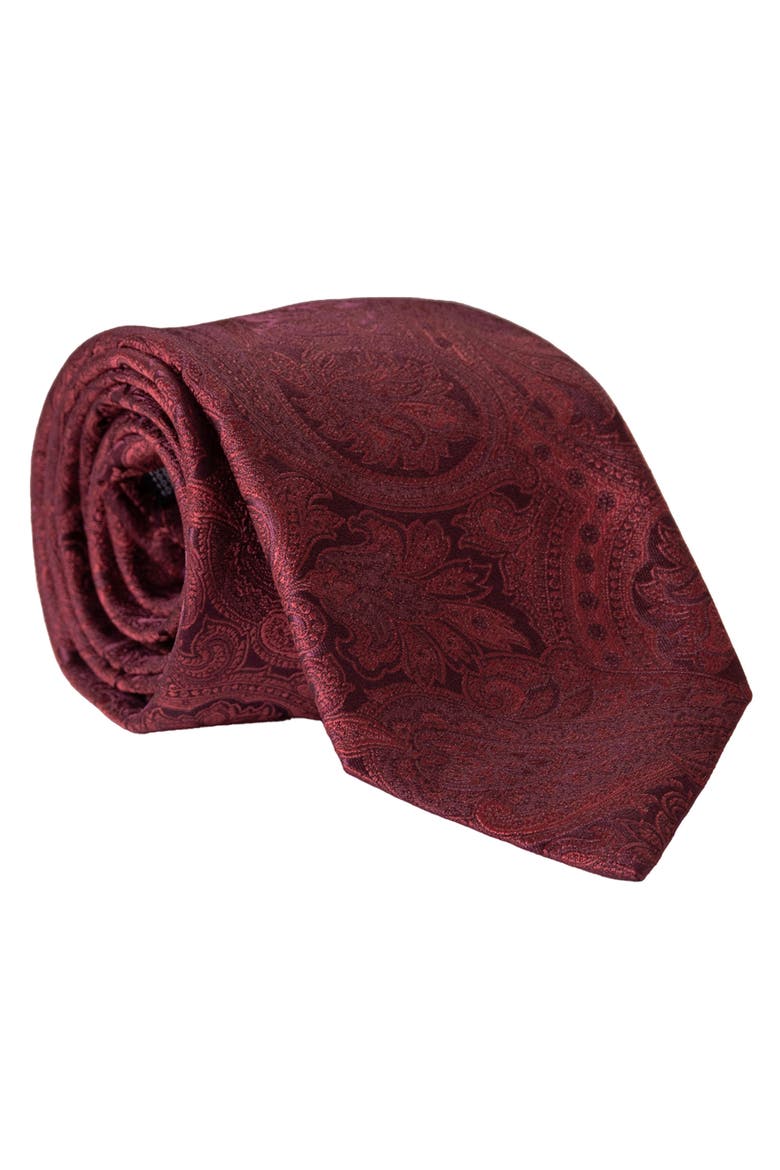 Vienna - Extra Long Silk Jacquard Tie for Men, Main, color, Burgundy