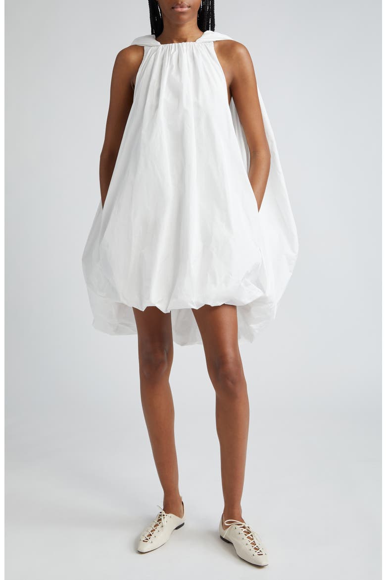 Cape Sleeve Bubble Hem Satin Dress, Main, color, 9001 - WHITE