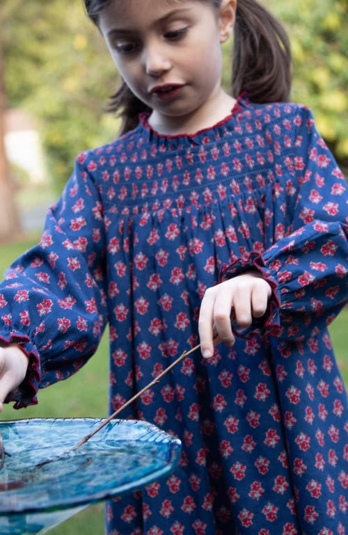 Beet World Girls' Smocked Long Sleeves Dress | Red And Navy In Blue