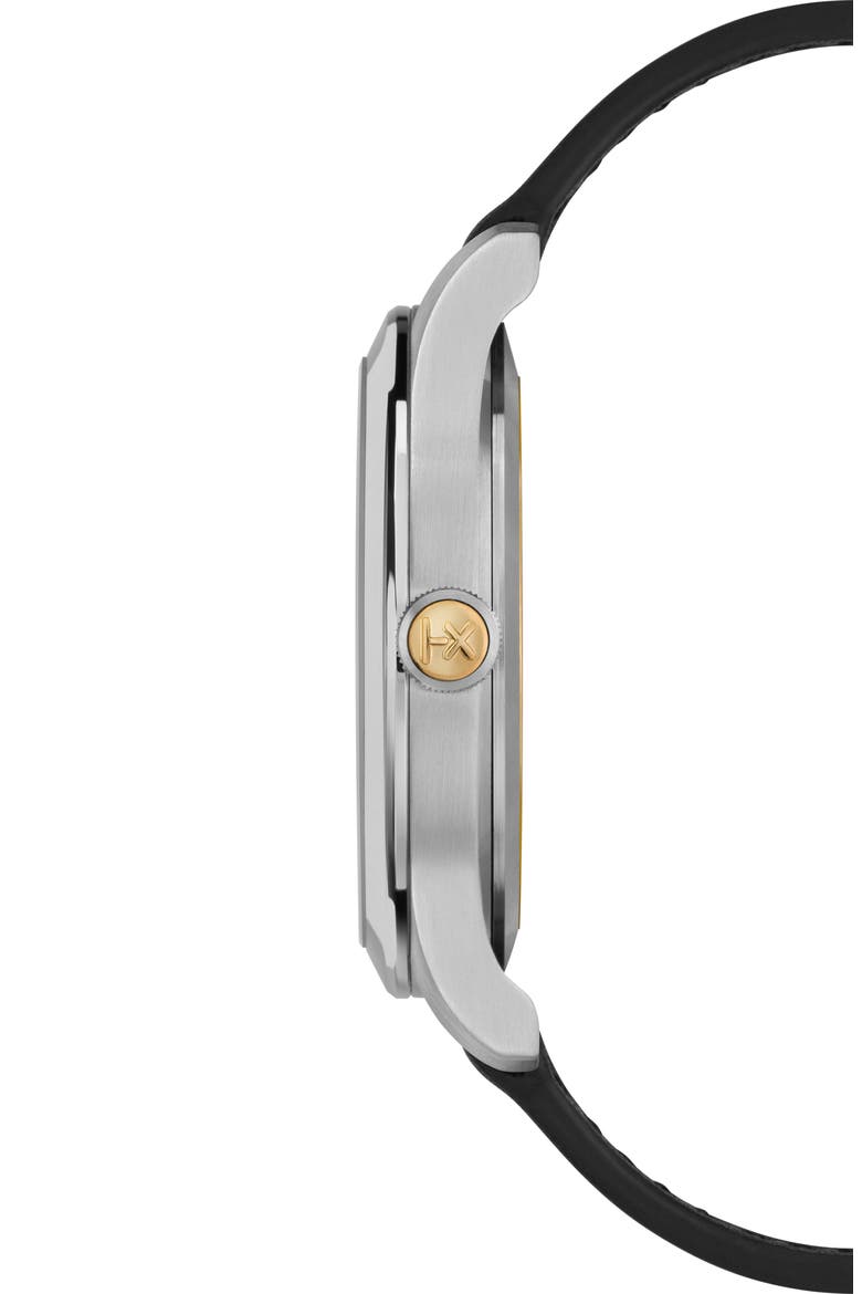 American Documentation Leather Strap Watch, 41mm, Alternate, color, BLACK/ WHITE/ SILVER