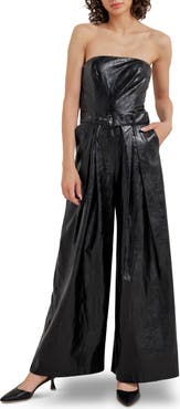 FREEMARKET Faux Leather Strapless Belted Jumpsuit