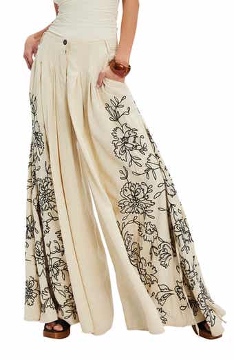 Free People What You Know Floral Embroidery Wide Leg Pants